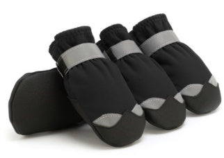 Black reflective winter dog boots, set of 4