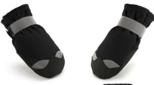 Pair of black reflective dog boots, side view